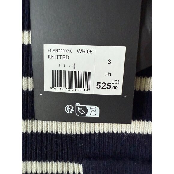 NWT The Kooples‎ Crew Neck Cardigan 100% Wool Blue White Stripe MSRP $525 - Picture 4 of 13